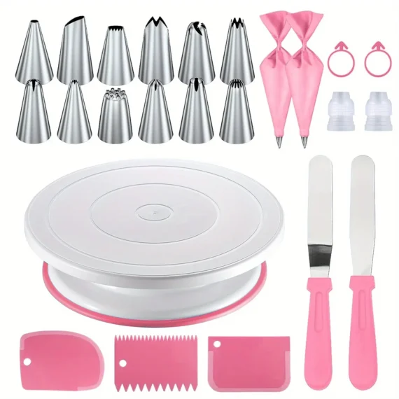 24-Piece Cake Decorating Set- Non-Slip Turntable with 12 Piping Tips,Scrapers&Tools for Professional Baking Tools Piping Nozzles - Image 8
