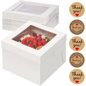 3/6/12pcs Cake Boxes,8x8x8In White Cake Box with Window,Square Cardboard Cake Box for  Cake Decorating Supplies for Gift Giving