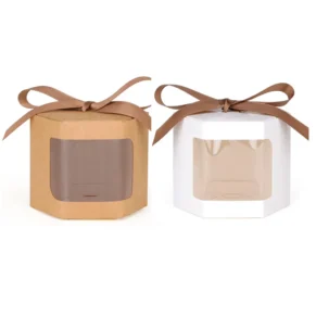 10/20Pcs Kraft Paper Open Window Gift Box Baking Dessert Wedding Favor Candy Packaging Box With Ribbon Birthday Party Decoration