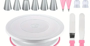 24-Piece Cake Decorating Set- Non-Slip Turntable with 12 Piping Tips,Scrapers&Tools for Professional Baking Tools Piping Nozzles