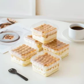 Cake Box Square Mousse Cake Box Dessert Soy Milk Disposable Thousand Layer Fruit Yogurt Box Cake Wood Bran Cup Packaging Box 10Pcs